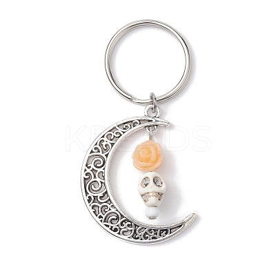 5Pcs Alloy & Synthetic Turquoise & Resin Keychain KEYC-JKC00777-03-1