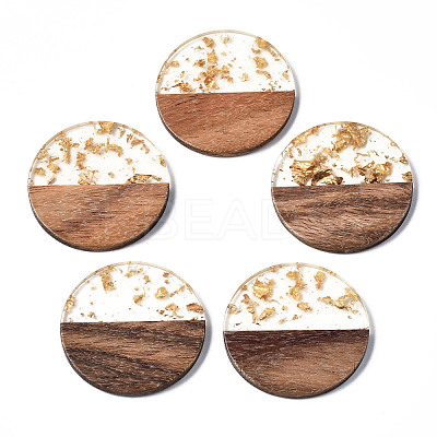 Transparent Resin & Walnut Wood Pendants X-RESI-T023-10-A01-1