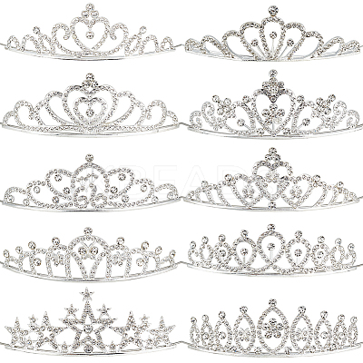 10Pcs 10 Styles Alloy Rhinestone Hair Bands OHAR-DR0001-06-1