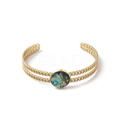2Pcs 2 Colors Natural Abalone Shell Paua Shell 304 Stainless Steel Open Cuff Bangle Sets with Enamel BJEW-JB14486-01-1