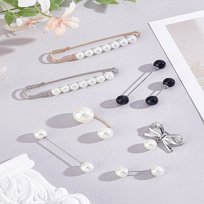 1 Set Alloy Resin Imitation Pearl Safety Pin Brooches Sets JEWB-LP0004-21-1