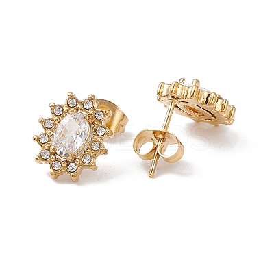 Cubic Zirconia & Rhinestone Oval Flower Stud Earrings EJEW-A080-04G-1