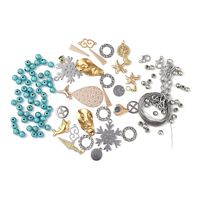 DIY Stainless Steel Findings & Steel Wires & Brass Beads & Acrylic Beads Kits DIY-XCP0003-25-1