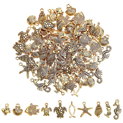 100Pcs 10 Styles Ocean Series Tibetan Style Alloy Pendants FIND-AR0005-87-1