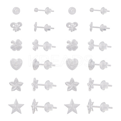 60 Sets 6 Style Star & Flower & Bowknot & Heart & Clover & Ball Tiny Resin Stud Earrings with Ear Nut for Women EJEW-BG0001-01-1