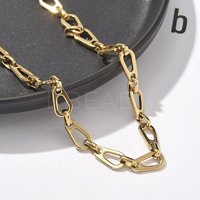 304 Stainless Steel Teardrop Link Chain Necklaces for Women NJEW-R012-02G-1