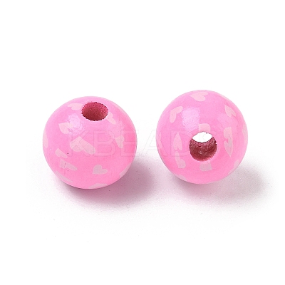 Valentine's Day Spray Painted & Printed Wood European Beads WOOD-L023-03B-1