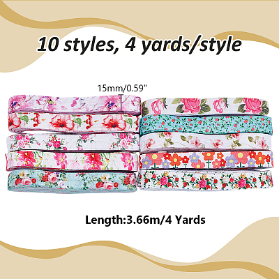 40 Yards 10 Styles Flat Flower Printed Polyester Elastic Cord OCOR-WR0001-48-1