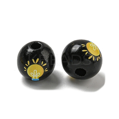 Printed Wood European Beads WOOD-L020-D14-1