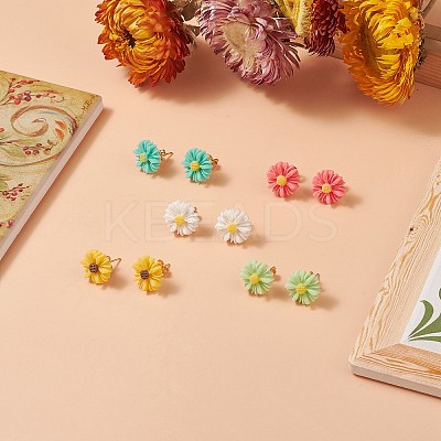 Resin Flower Stud Earrings EJEW-JE05230-1