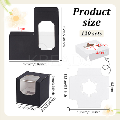 Cube Paper Cupcake Storage Boxes with Visible Window BAKE-WH0002-002C-1