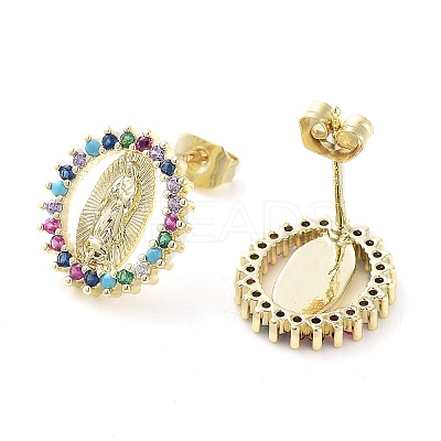 Brass Micro Pave Colorful Cubic Zirconia Stud Earrings for Women EJEW-D086-10G-1