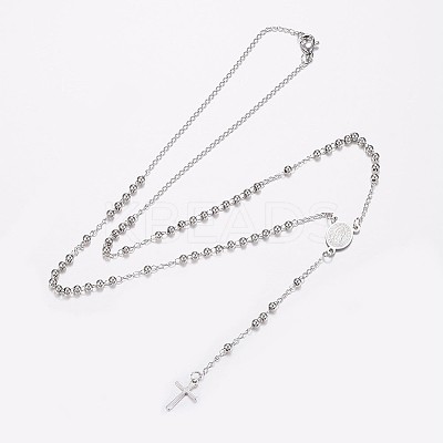 Non-Tarnish 304 Stainless Steel Rosary Bead Necklaces X-NJEW-I205-14P-1