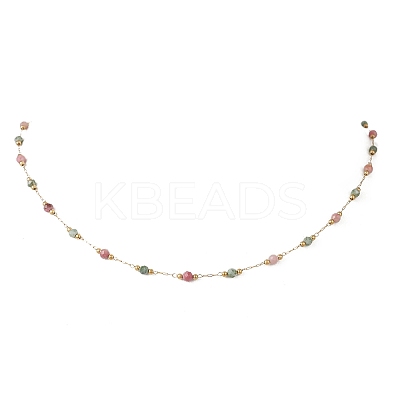 Handmade 3MM Faceted Round Mixed Gemstone Beads & 316 Stainless Steel Round Link Chains Necklaces NJEW-JN05872-1