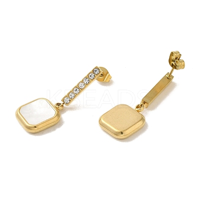Ion Plating(IP) 304 Stainless Steel Inlay Rhinestone & Natural Shell Beads Stud Earrings for Women EJEW-M024-01A-G-1