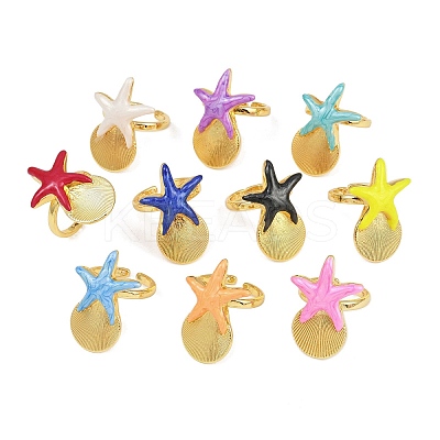 Brass Enamel Adjustable Cuff Rings for Women RJEW-G357-01E-1