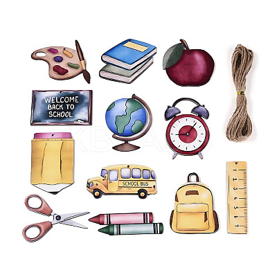 12Pcs Back to School UV Single Face Printed Wood School Supplies Pendant Decorations WOOD-N020-04-1