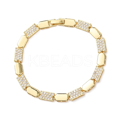 Brass Micro Pave Clear Cubic Zirconia Link Chain Bracelets for Women BJEW-F530-01G-1