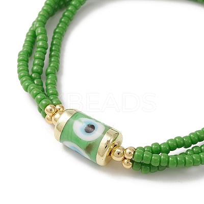 4Pcs 4 Color Glass Seed Triple Layer Stretch Bracelets Set with Lampwork Evil Eye Lampwork Beaded BJEW-TA00286-1