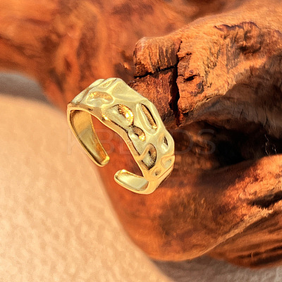 Hammered 304 Stainless Steel Cuff Rings LS-RJEW-S626-04G-1