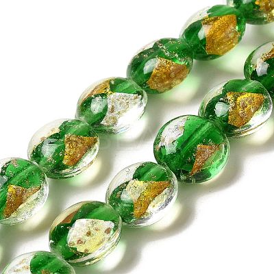 Handmade Gold Foil and Silver Foil Lampwork Flat Round Beads FOIL-C001-02B-1