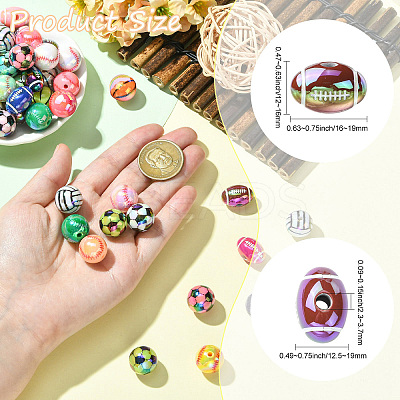 UV Plating Sport Theme Opaque Acrylic Beads OACR-CJC0019-005-1