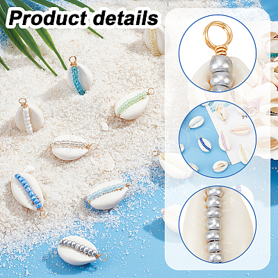 42Pcs 42 Styles Natural Cowrie Shell Pendants PALLOY-HY00038-1