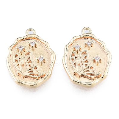 Brass Micro Pave Clear Cubic Zirconia Pendants KK-N216-577LG-1