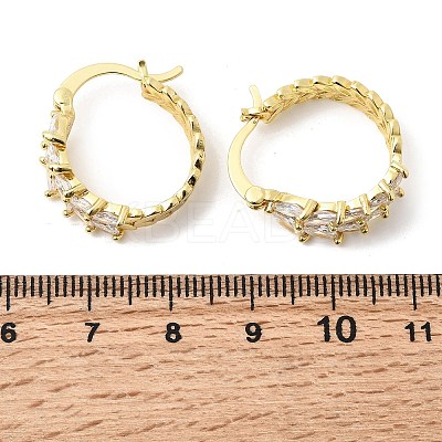 Leaf Brass Micro Pave Cubic Zirconia Hoop Earrings EJEW-P333-03G-1