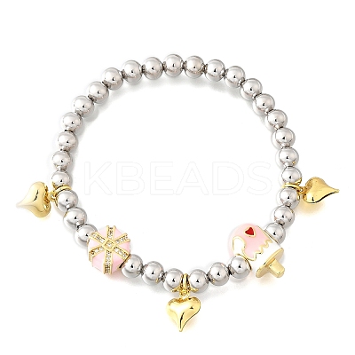 Brass Enamel Round Beads Charm Bracelets for Women BJEW-D317-11E-PG-1