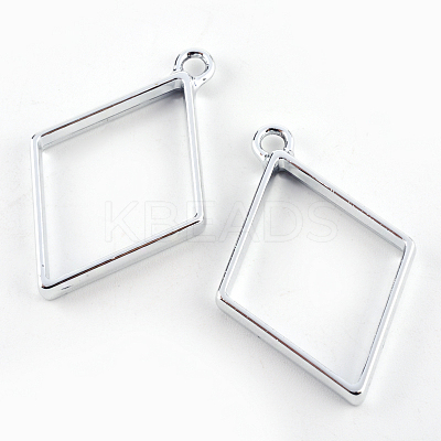 Rack Plating Alloy Rhombus Open Back Bezel Pendants PALLOY-S047-14D-FF-1