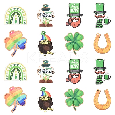 32Pcs 8 Styles St.Patrick's Day Themes Printed Wood Pendants WOOD-FS0001-43-1