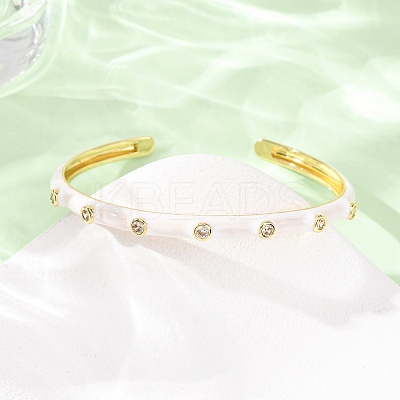 Brass Micro Pave Clear Cubic Zirconia Cuff Bangles for Women BJEW-A163-02G-02-1