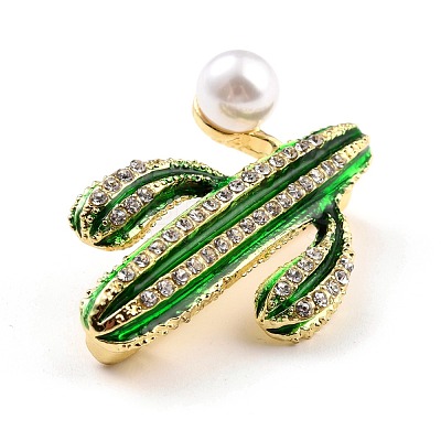 Cactus Alloy Brooch with Resin Pearl JEWB-O009-02-1