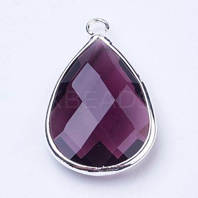Silver Color Plated Brass Glass Teardrop Pendants GLAA-M006-A-06S-1