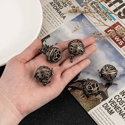 Round Brass Hollow Cage Pendants KK-L083-18AB-RS-1
