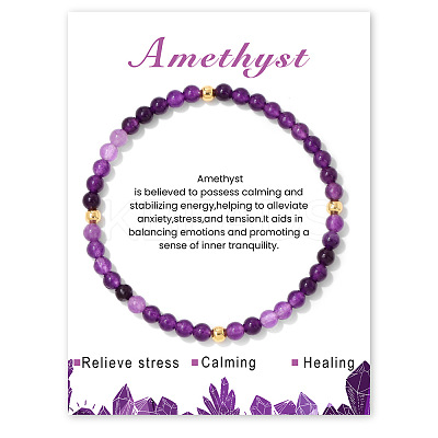 Natural Amethyst Beaded Stretch Bracelets for Women WA9993-1-1