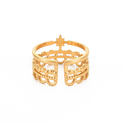 Ion Plating(IP) 304 Stainless Steel Star Open Cuff Ring for Women X-RJEW-S405-151G-1