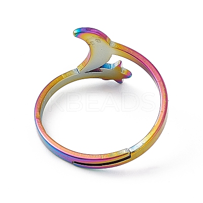 Ion Plating(IP) 201 Stainless Steel Moon & Star Adjustable Ring for Women RJEW-K238-08M-1