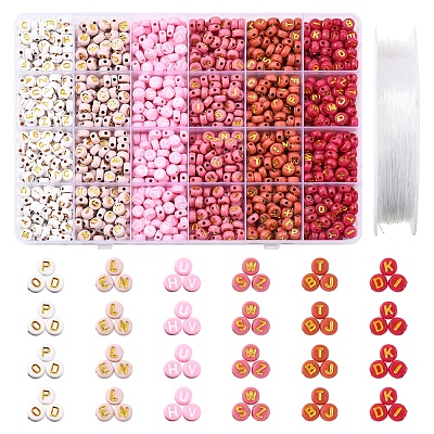 DIY Flat Round with Letter Acrylic Beads Bracelets Making Kits DIY-FS0008-90-1