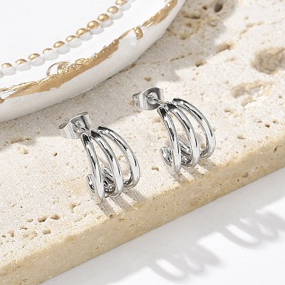 304 Stainless Steel Triple C-Shaped Stud Earrings for Women EJEW-C096-68P-01-1