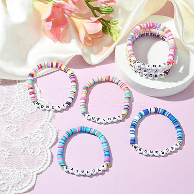 8Pcs 8 Colors Polymer Clay Beaded Stretch Bracelets BJEW-SW00147-1