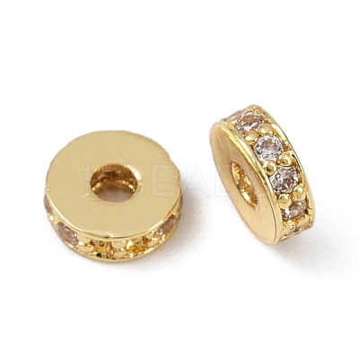 Flat Round Brass Micro Pave Clear Cubic Zirconia Beads KK-R224-13G-03-1
