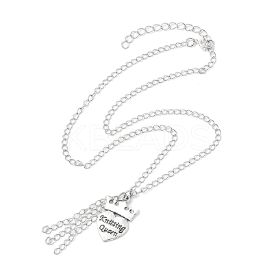 Alloy Crown with Heart Carved Word Knitting Queen Pendant Necklace NJEW-JN04696-1