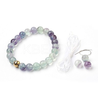 Natural Fluorite Beads Stretch Bracelets BJEW-JB03852-04-1