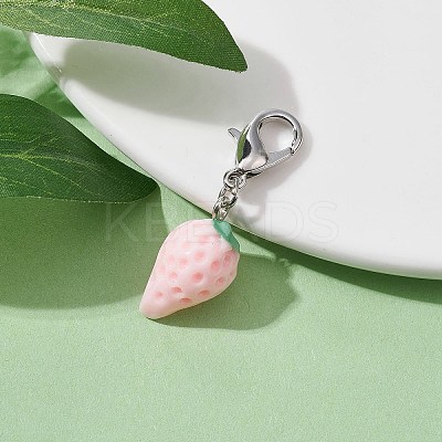 Opaque Resin Strawberry Pendant Decoration HJEW-JM01420-02-1