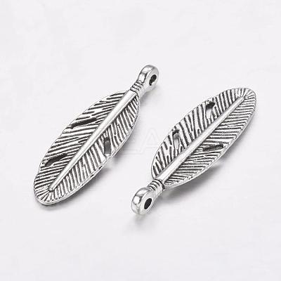 Tibetan Style Alloy Feather Pendants X-TIBEP-A87-AS-RS-1