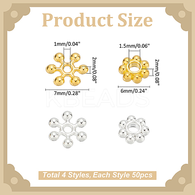 200pcs 4 styles Snowflake Alloy Spacer Beads TIBEB-ME0001-05-1