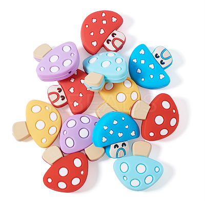 12Pcs 6 Styles Mushroom Food Grade Eco-Friendly Silicone Focal Beads SIL-TA0001-92-1