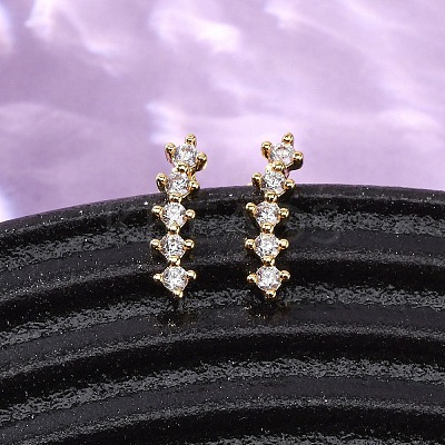 Brass Micro Pave Clear Cubic Zirconia Stripe Stud Earrings EJEW-S280-01G-1